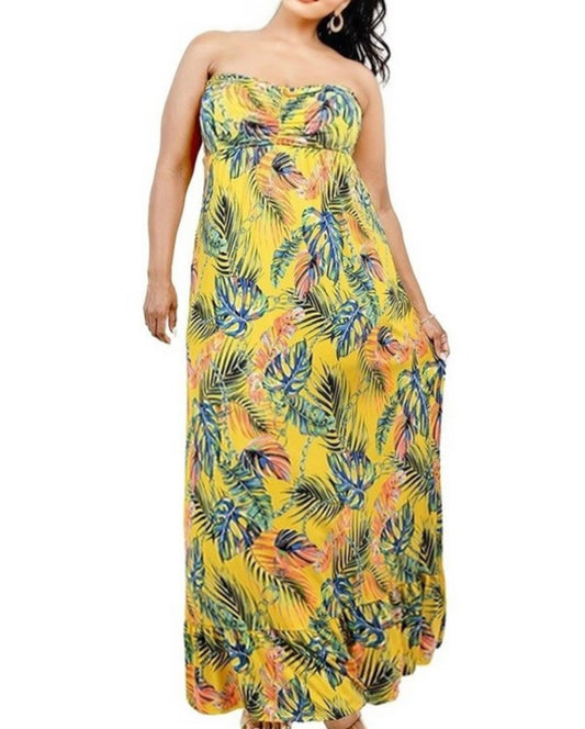 Plus Leaf Printed Off Shoulder Maxi Dress