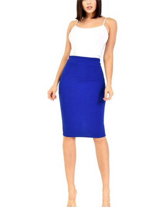 Solid Knee Length Pencil Skirt  INC Blue