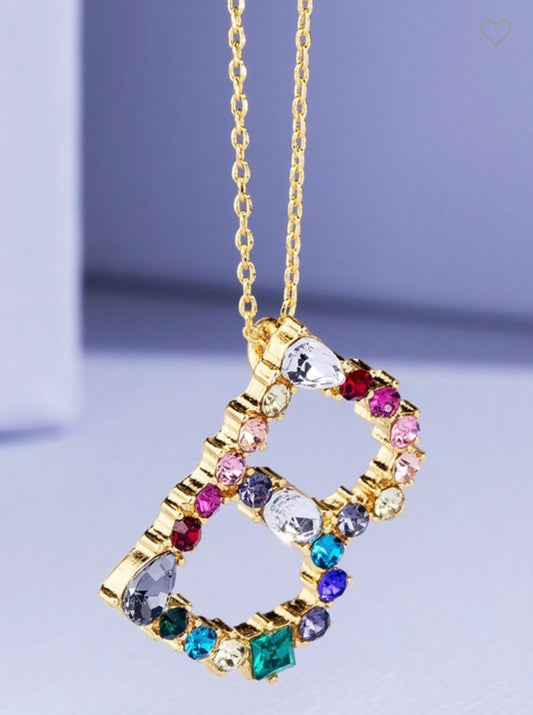 Multicolored Rhinestone Initial Necklace