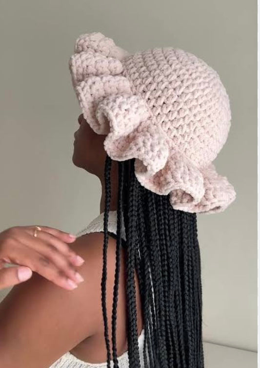 KNIT CROCHET HAT With Ruffles