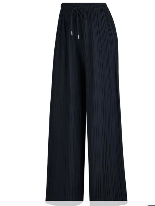Pleated Wide Leg Palazzo Pants With Drawstring PLUS One  Black