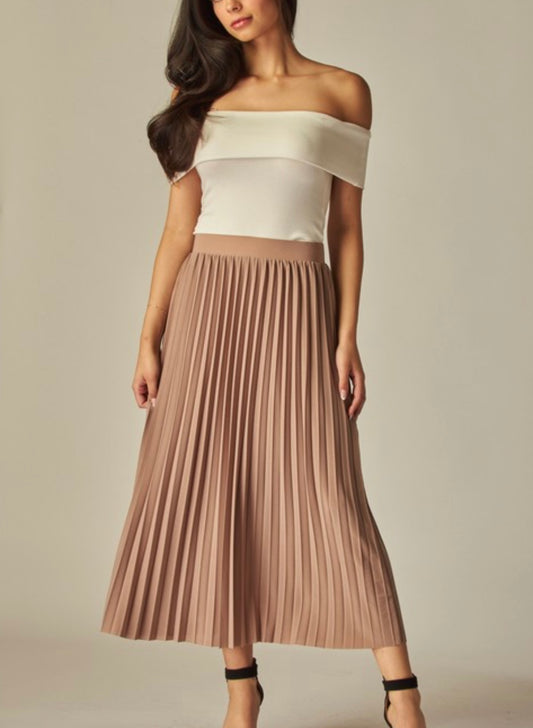 Pleated Matte Satin Maxi Skirt Coco