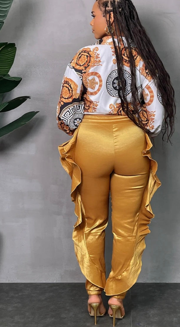 Ruffle Side Drawstring Jogger Pants (Plus) Gold