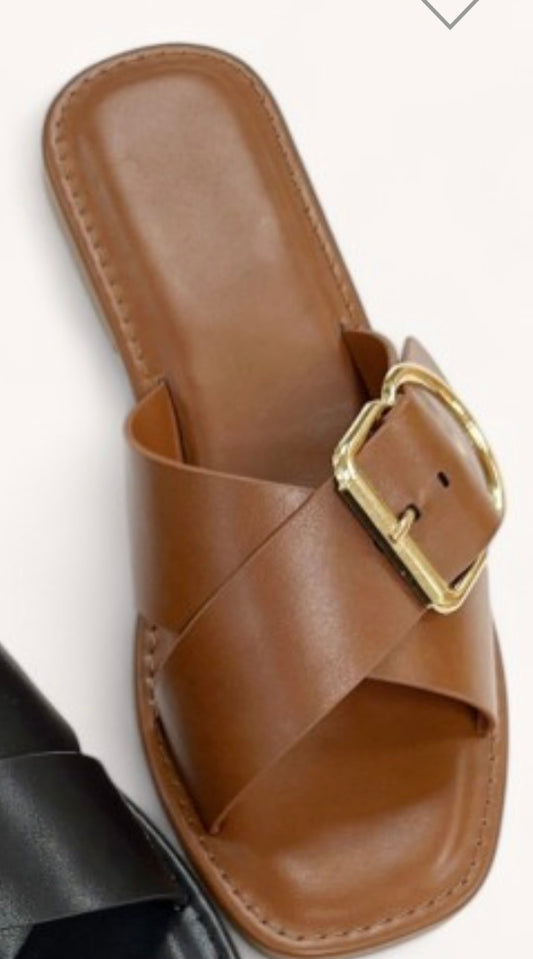 Editta Bold Cross Strap Buckle Detail Sandals Brown