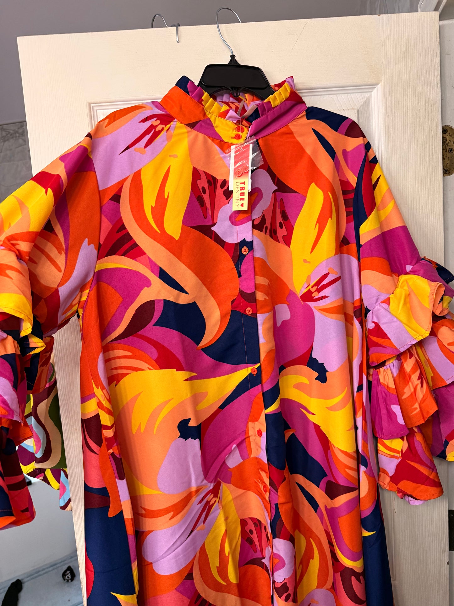 High Low Print Orange Bell Sleeves