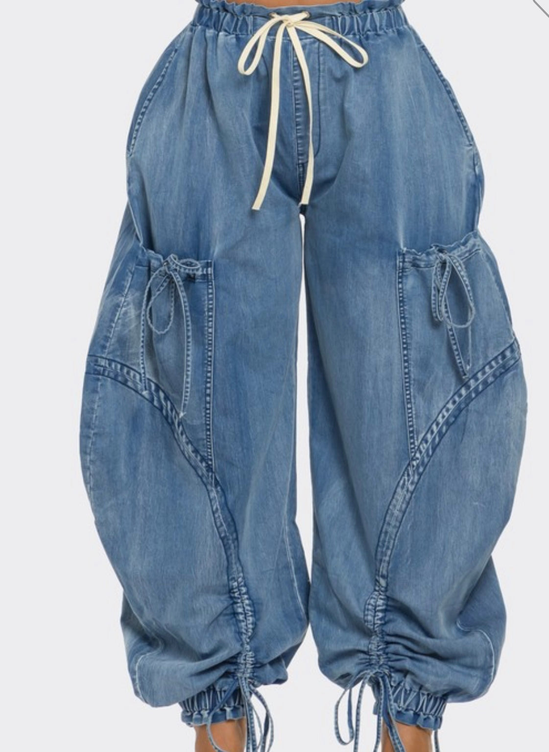 Urban Chic Drawstring Denim Cargo Pants