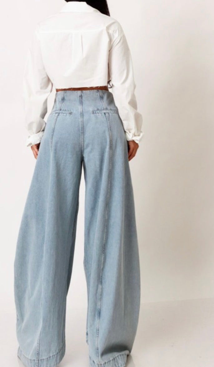 High Waisted Pocket Barrel Leg Denim Pants