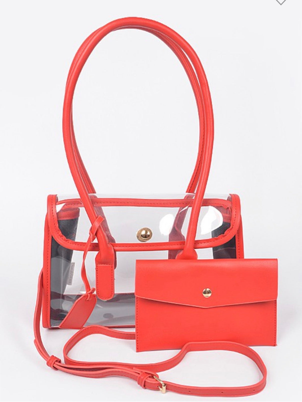 Faux Leather Trimed Clear Bag