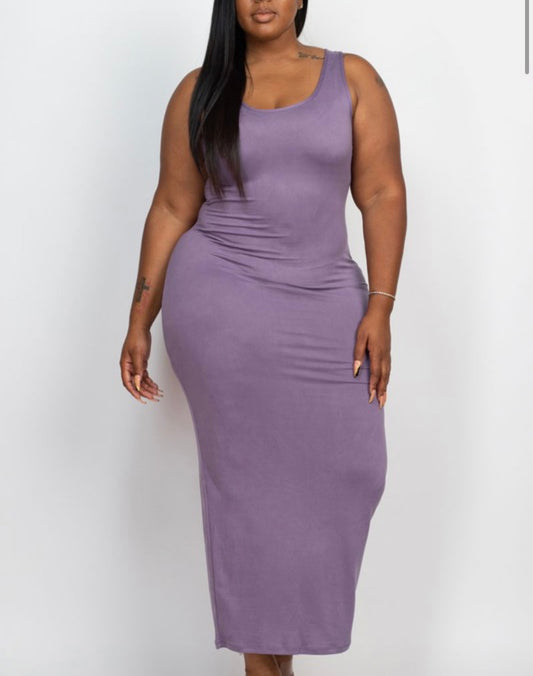 Plus Soild Basic Maxi Dress Grape