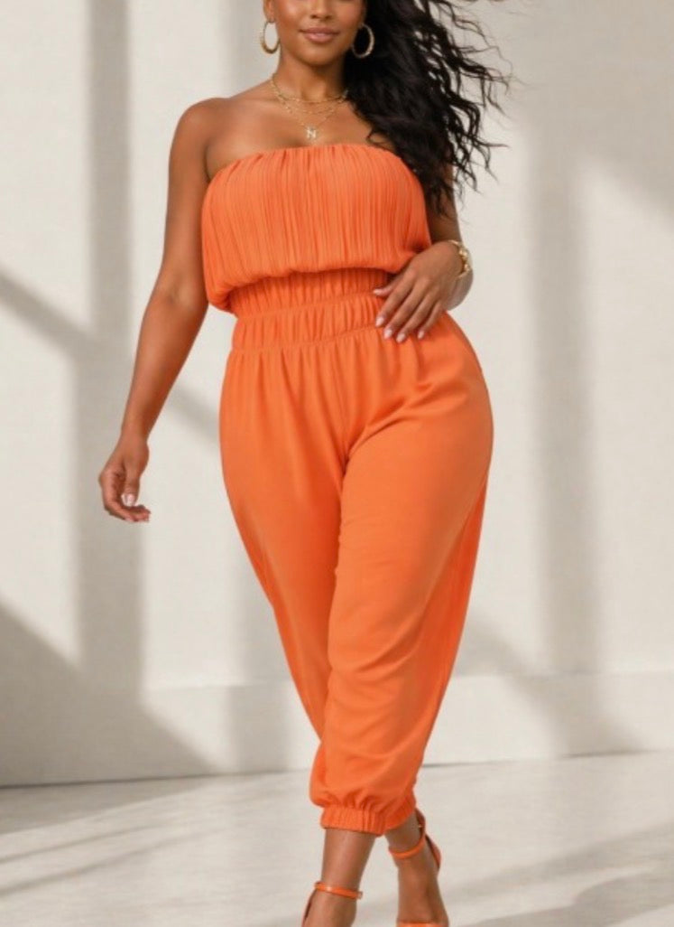 Strapless Pleated Jumpsuit