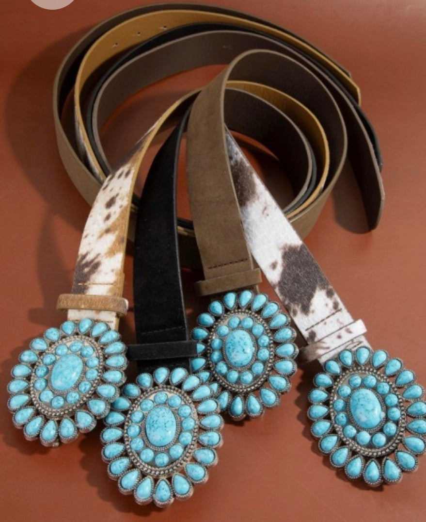 Western Concho Turquoise Stone Buckle Belt