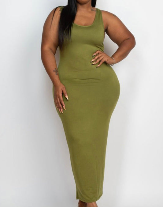 Plus Size Sleeveless Basic Maxi  Dress Olive