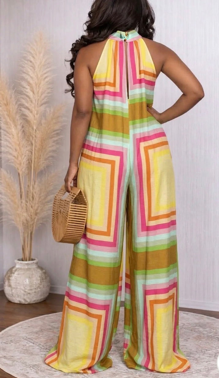 MOCK NECK SLEEVELESS PRINTED JUMPSUIT