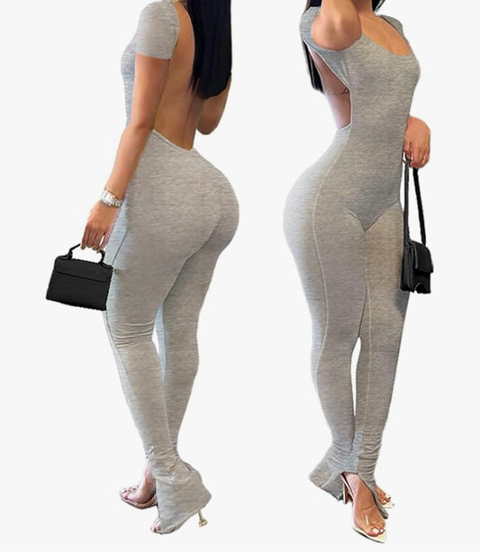 Stacked Jumpsuit Back Out Gray
