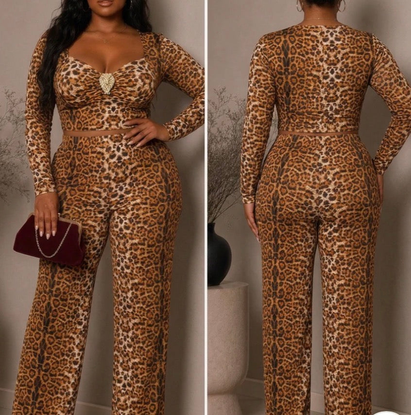GOLD TRIM LS TOP & PANTS SET (PLUS)