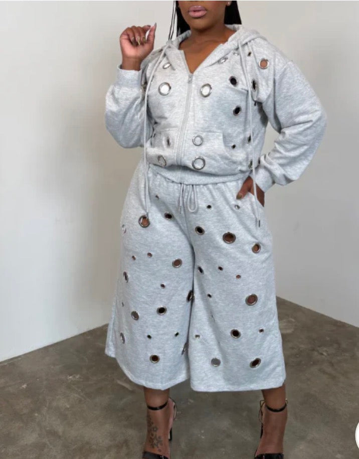 TERRY HOODIE & JORTS SET (PLUS)