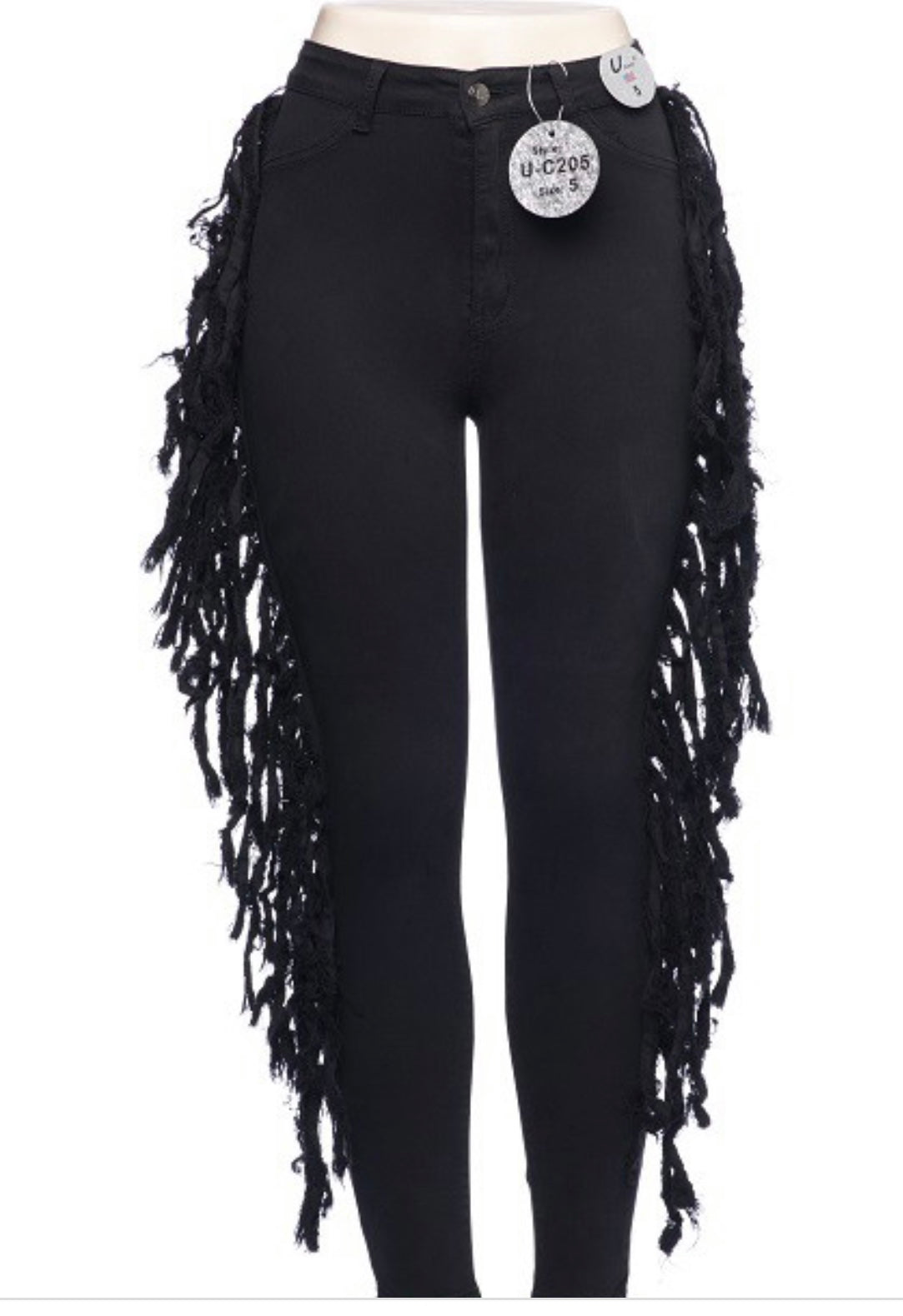 High Waisted Skinny Jeans Black fringe