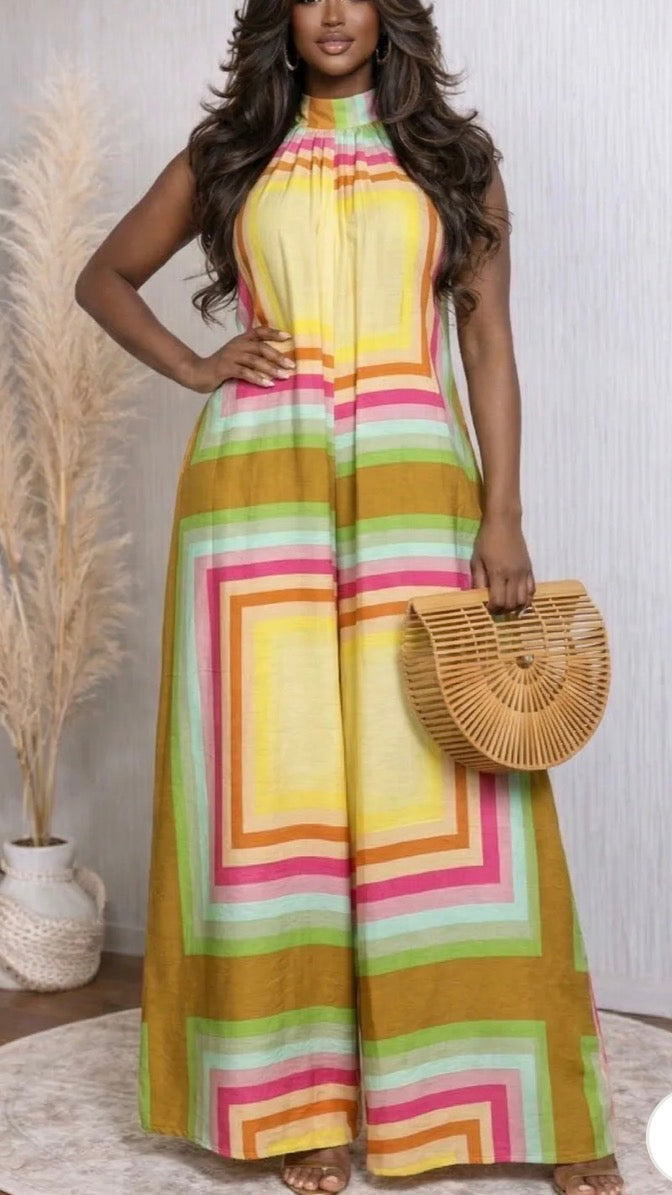 MOCK NECK SLEEVELESS PRINTED JUMPSUIT