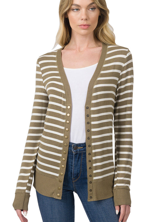 Snap Button Cardiagan  Khaki/Ivory n