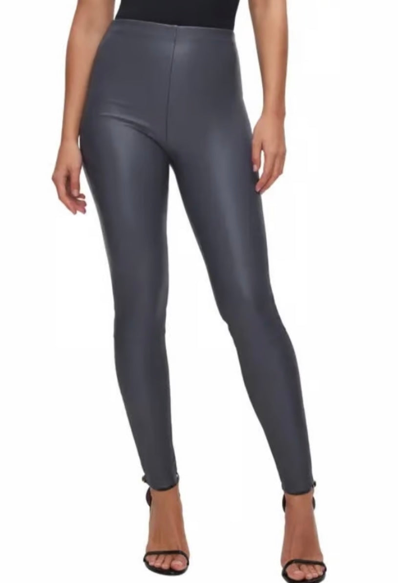 Faux Leather High Waste Bottoms Gray