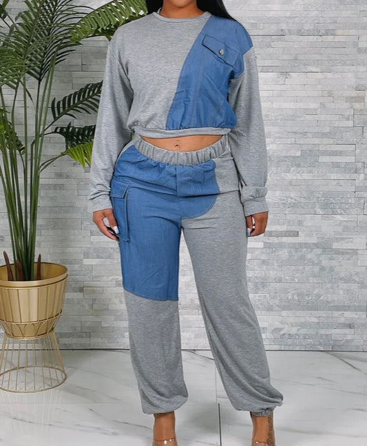 Terry Denim And Gray Set