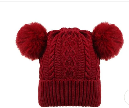 Knitted Beanie Hat Two Balls
