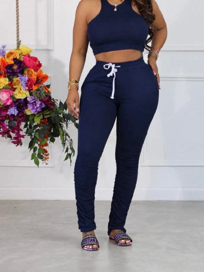 Ruched Pants Set Plus Navy