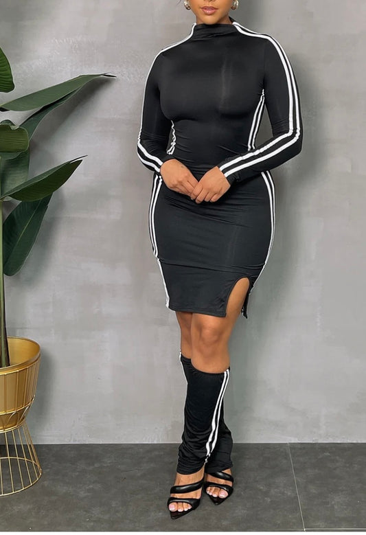 Striped Bodycon Dress And Leg Covers Black