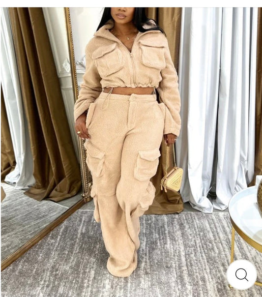 SHERPA POCKET JACKET & PANTS SET Cream