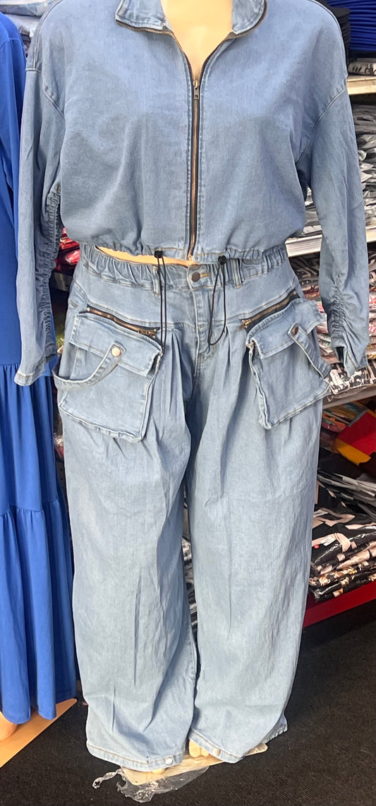 Two Piece Denim Outfit With Jacket