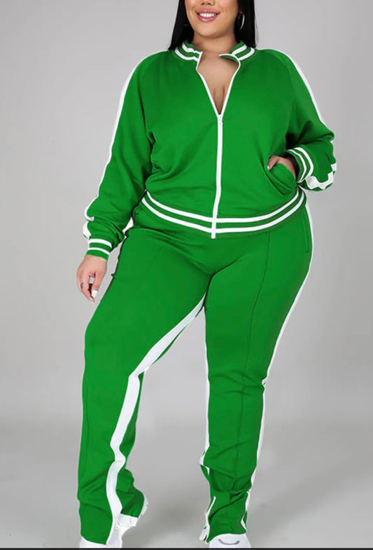 Long Sleeve Cold shoulder Track Suit Green