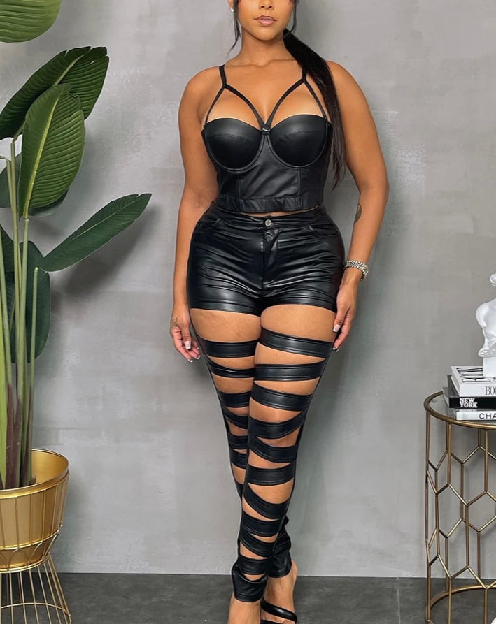Front Cut Out Skinny Pants Black