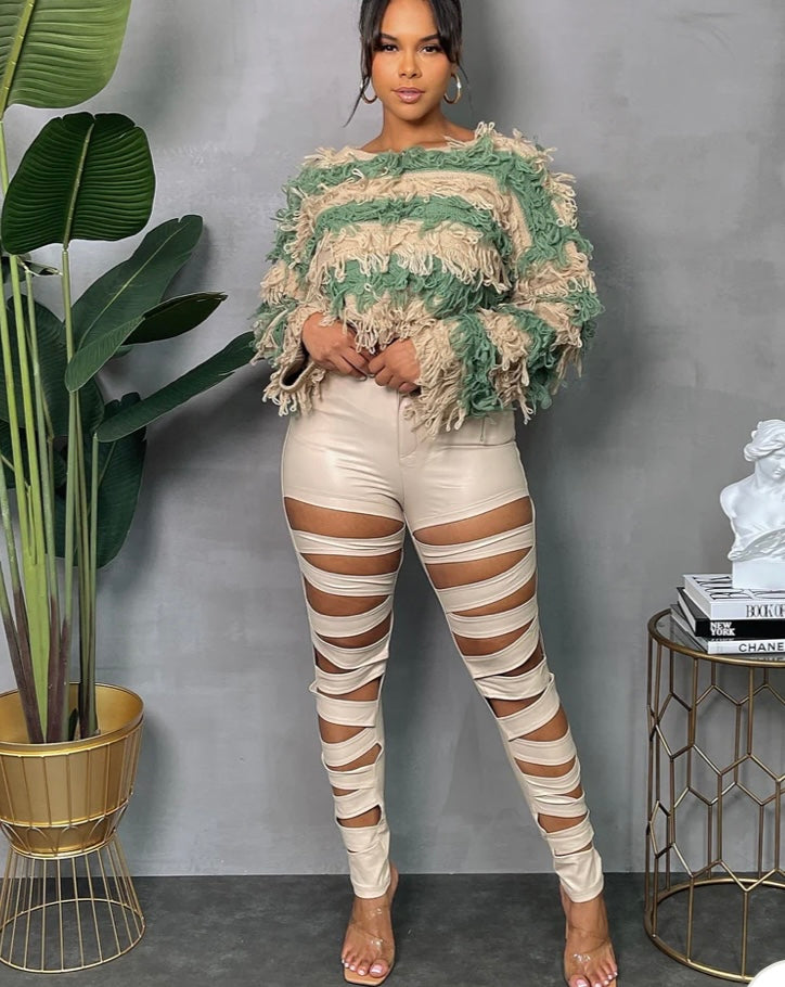 Front Cut Out Skinny Pants Sand