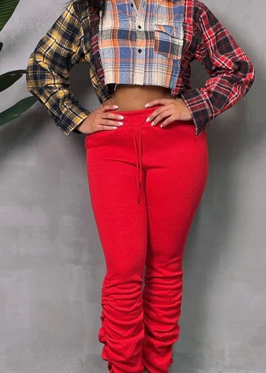 Fleece Ruched Pants Red