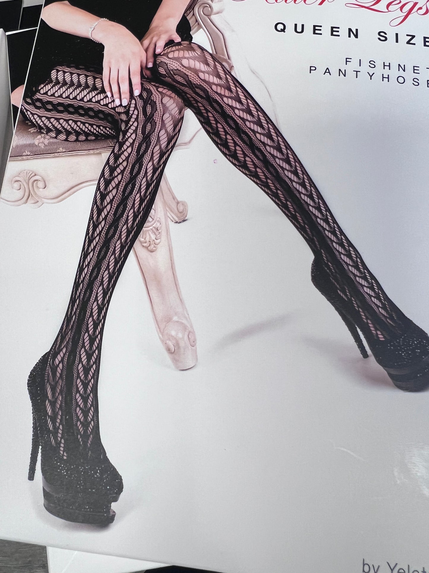 Black Fish Net Design Stockings Queen Size (PLUS) 150"-250" KL