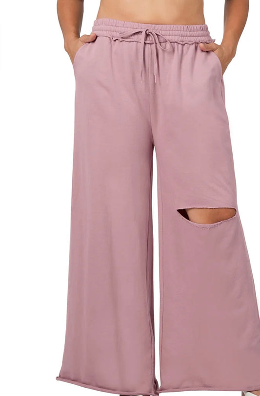 Terry Cut Jogger Pants LT Rose Plus