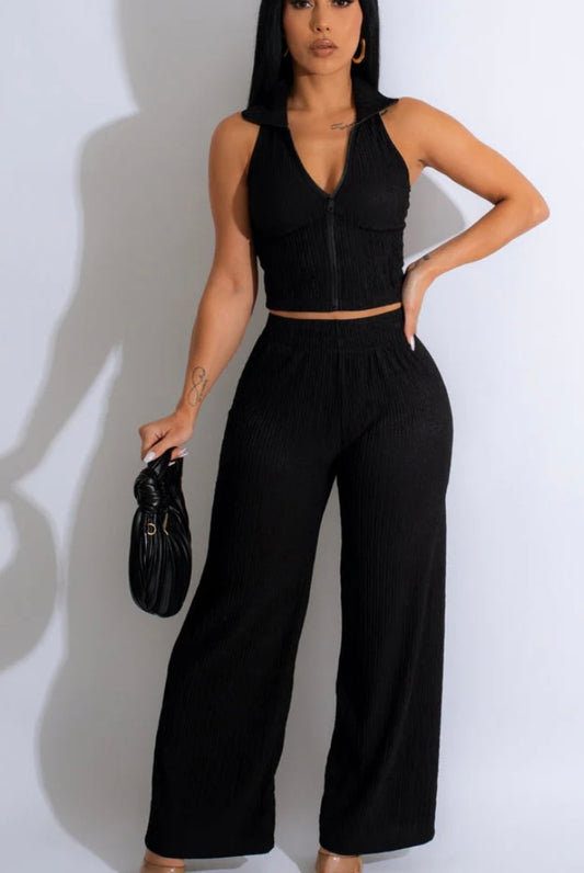 Texture Top And Bottom Set Black Zip