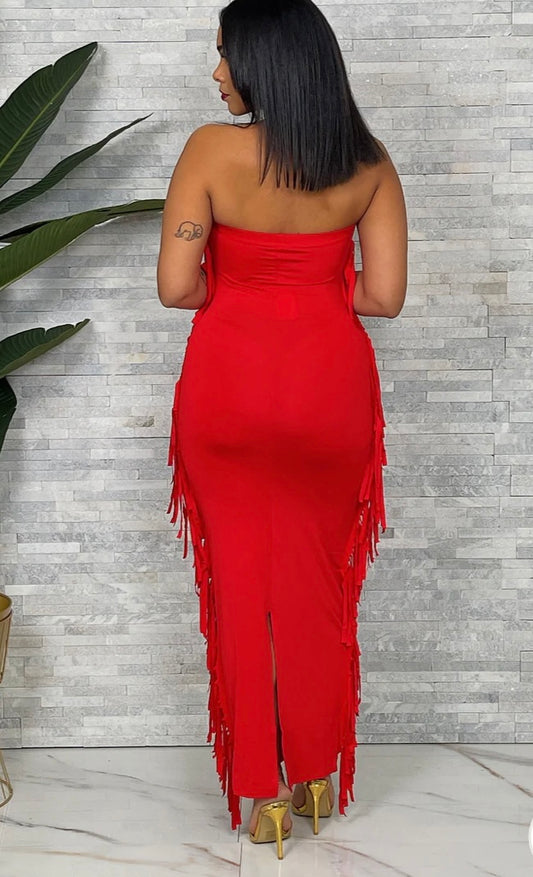 Side Ruffle Tube Dress Red