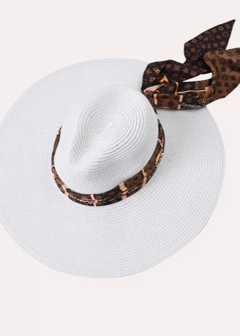 Sun Hat With Scarf White/Brown