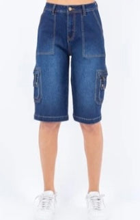 PLUS SIZE ZIPPER POCKET BERMUDA DENIM SHORTS