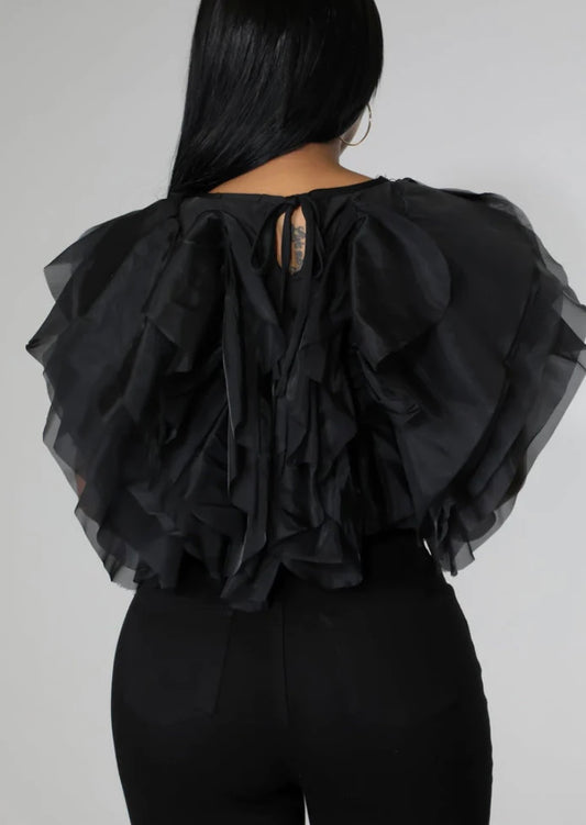 Short Sleeve Ruffle Top Black Plus