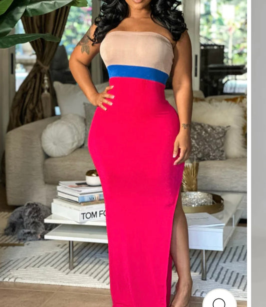 Tube Dress Slit Multi Color