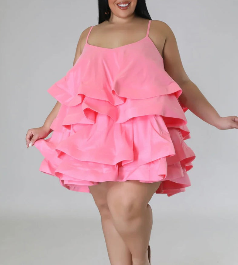 Ombre Ruffle Dress Plus Pink