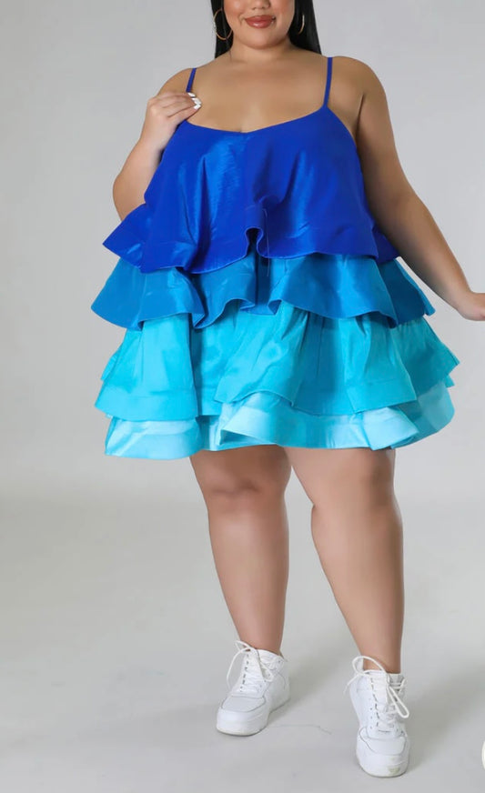 Ombre Ruffle Dress Plus Blue