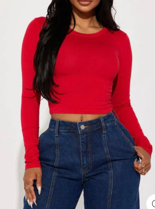 Crop Top Red Long Sleeve
