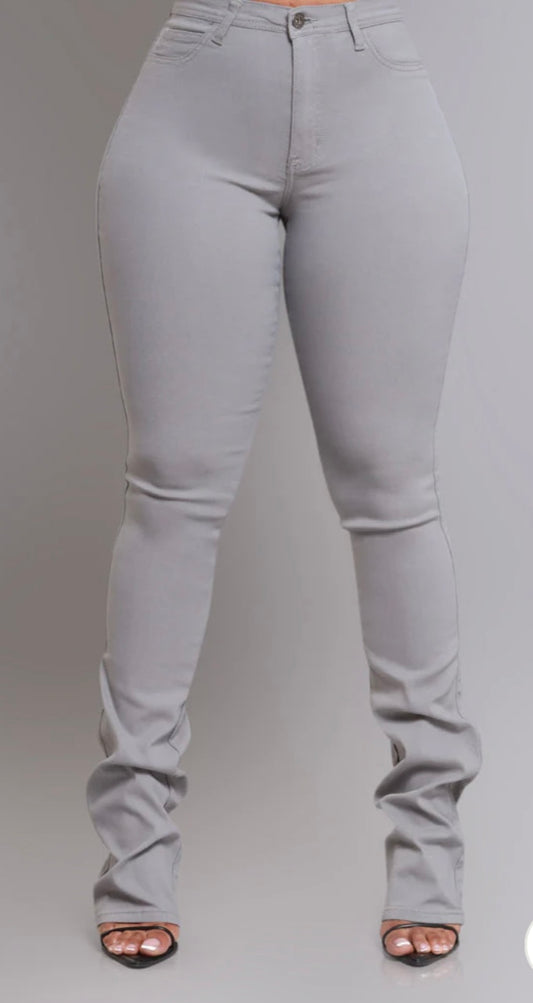 High Waist Stretch Stacked Pants Royal Gray