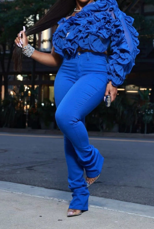 High Waist Stretch Stacked Pants Royal