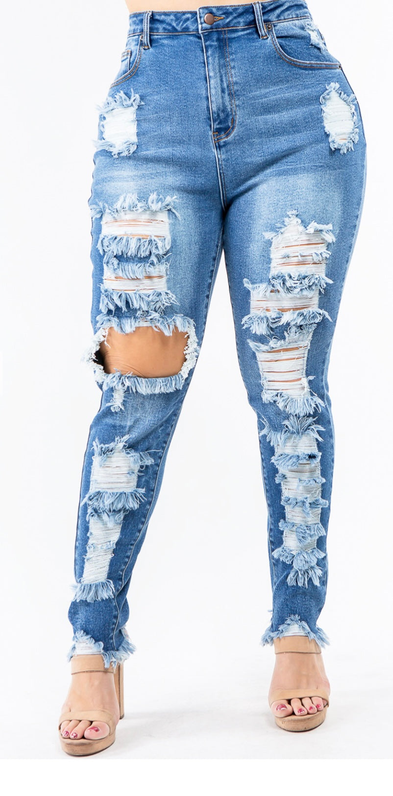 Plus High Waist Denim  Cut Out