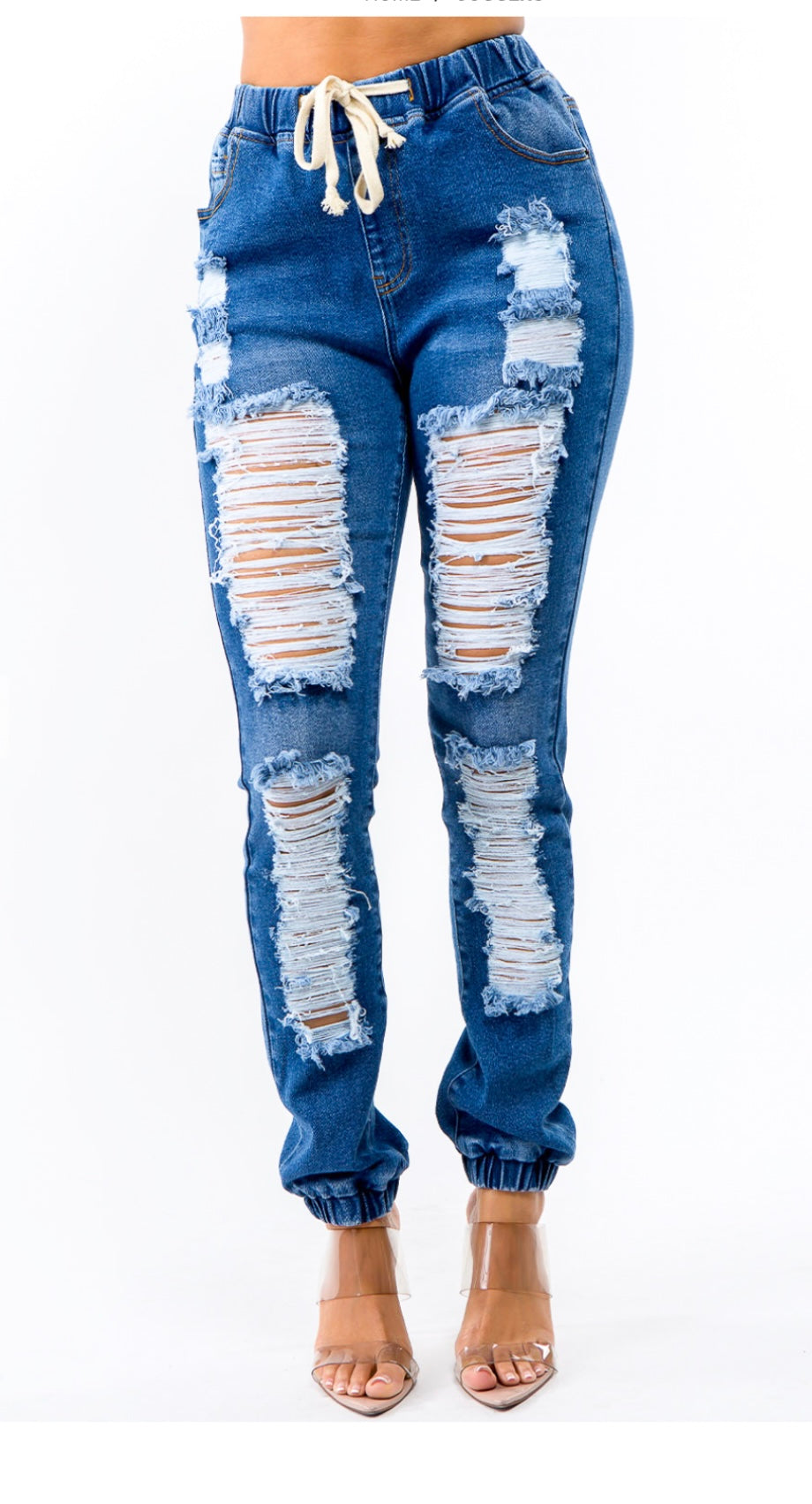 High Waist Denim Joggers Front Plus