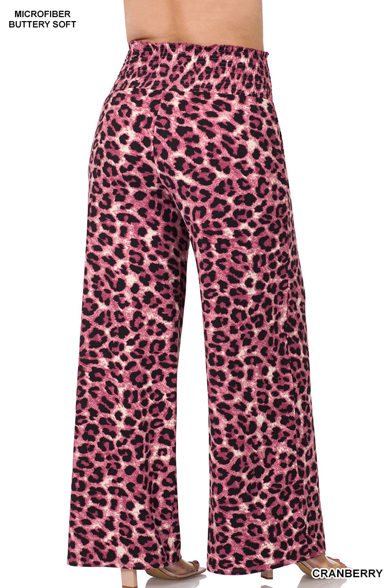 PLUS BRUSHED DTY LEOPARD SMOCKED LOUNGE PANTS